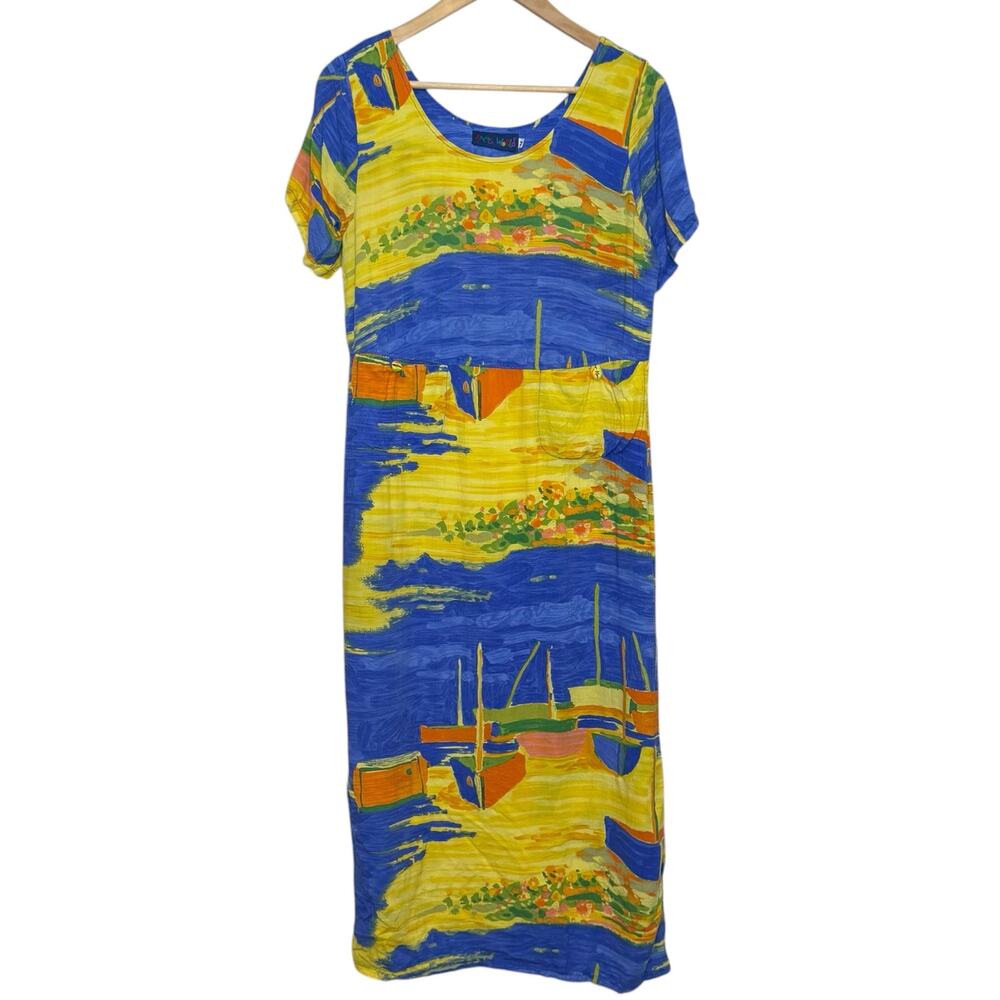 Jams World Midi Dress Medium Low Tide Shift Dress Beach Hawaiian Tropical Boat